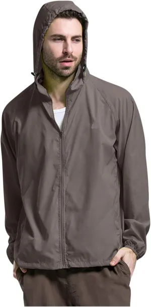 Lightweight Zip Up Raincoats for Men Waterproof Outdoor Thin Hooded Jackets Long Sleeve Solid Quick Drying Active Hoodies Raincoat for Men,Grey,XL