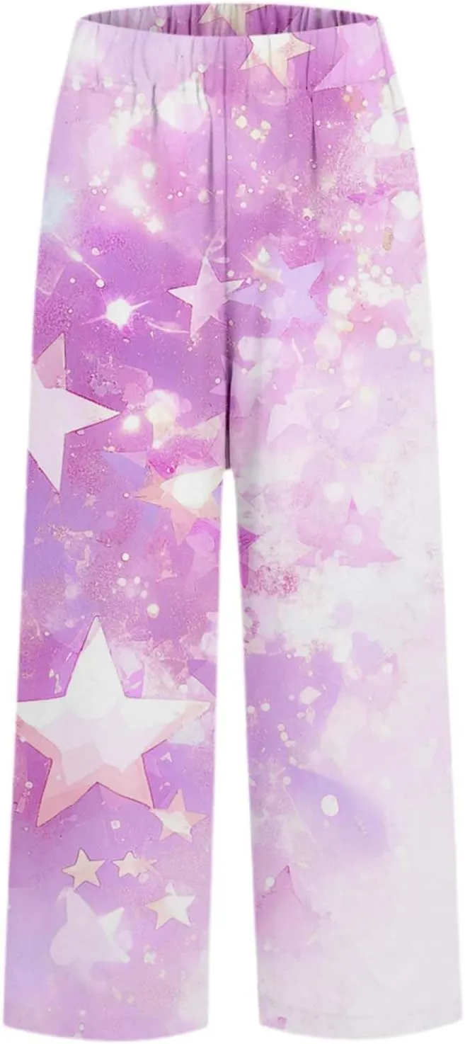 Linen Capri Pants for Women Floral Embroidered Straight Leg Cropped Pants Elastic Waist Loose Casual Comfort Clothing