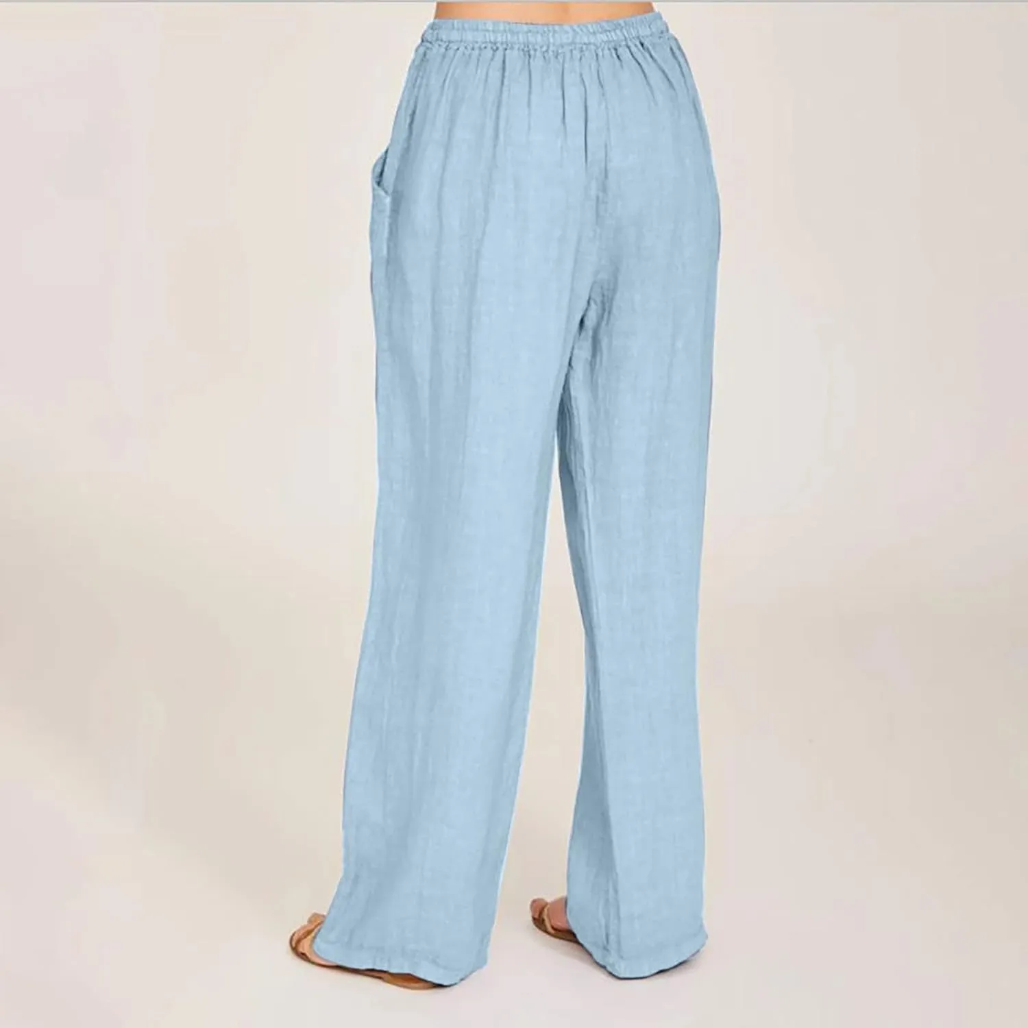 Linen Pants for women Summer Casual High Waisted Cotton Linen Palazzo Pants Wide Leg Long Lounge Pant Trousers