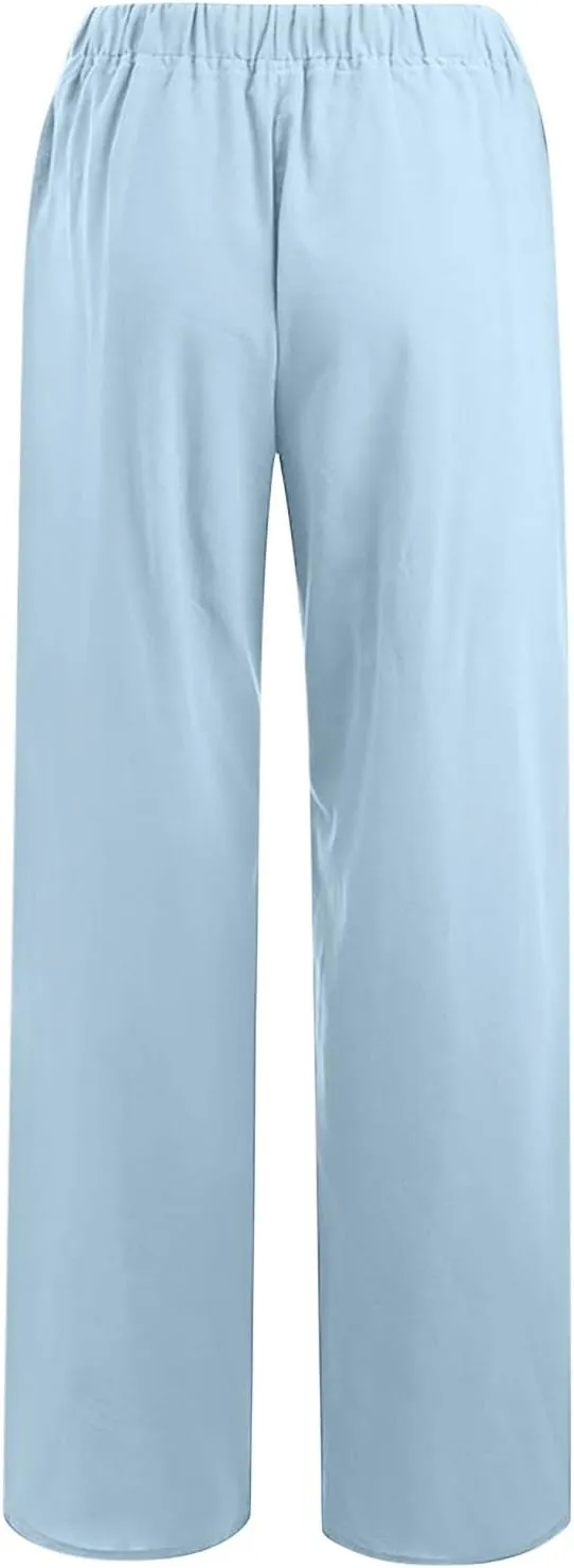 Linen Pants for women Summer Casual High Waisted Cotton Linen Palazzo Pants Wide Leg Long Lounge Pant Trousers