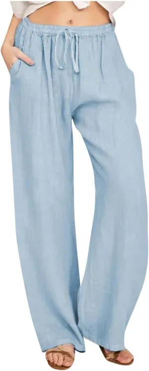 Linen Pants for women Summer Casual High Waisted Cotton Linen Palazzo Pants Wide Leg Long Lounge Pant Trousers