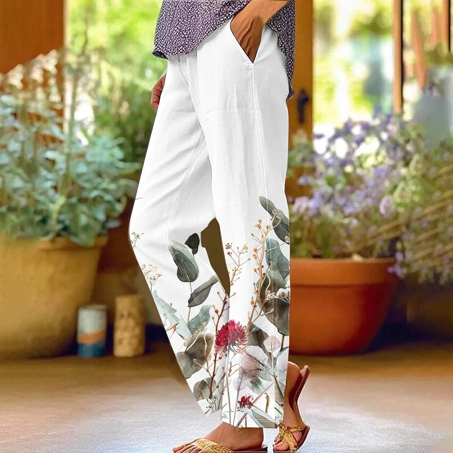 Linen Pants with Pockets Spring Women's Cotton Linen Pants Women's Plus Size Cotton Linen Yoga Pants