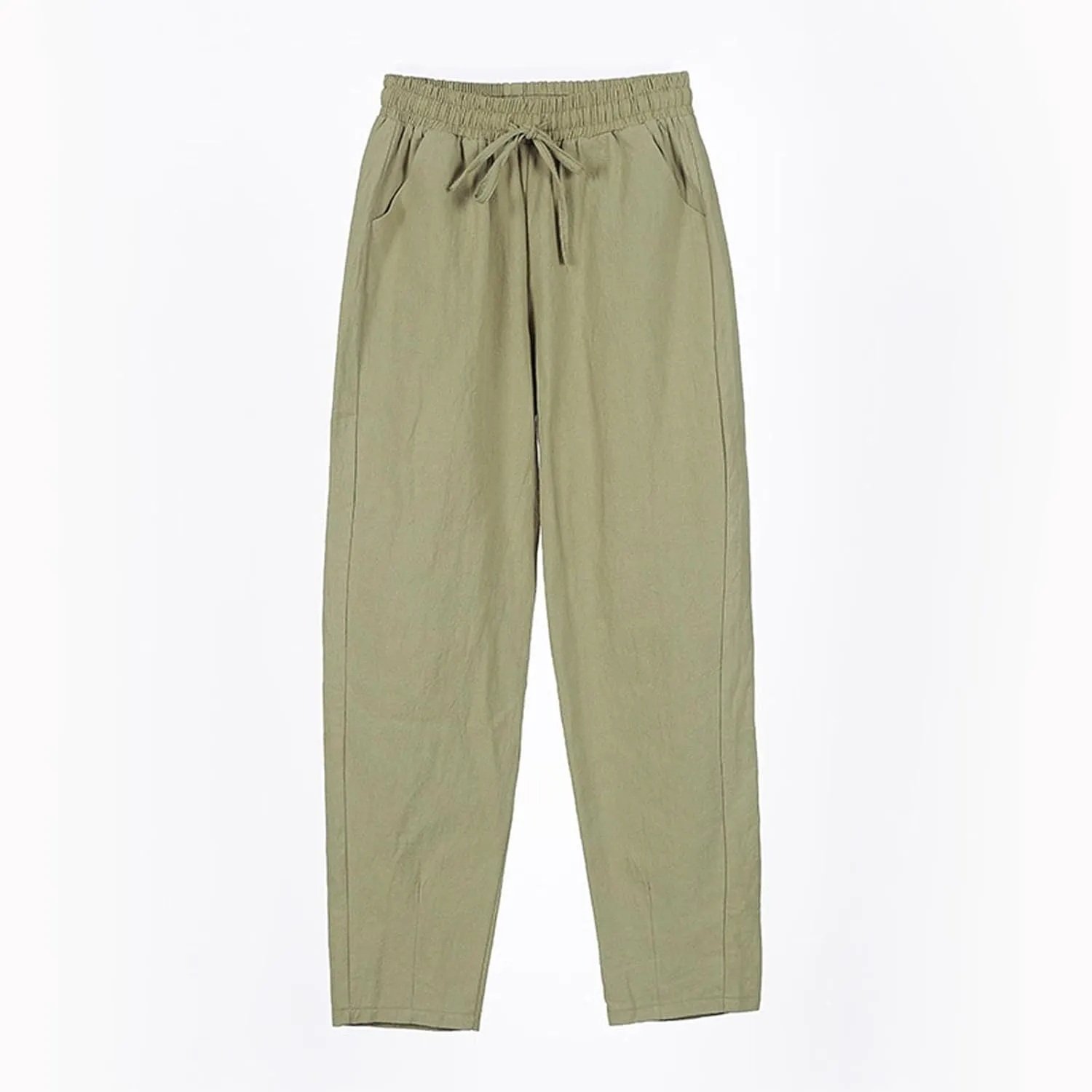 Linen Pants Women Casual Wide Leg Elastic Drawstring Pants Women Comfy Lounge Summer Beach Trousers with Pockets