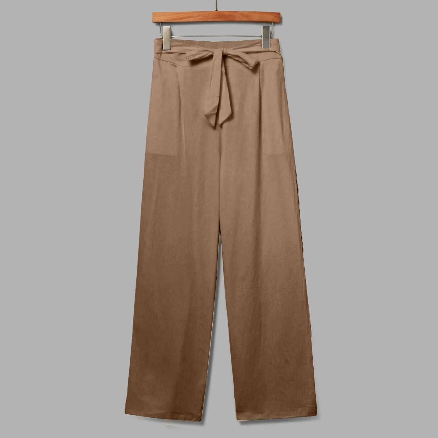 Linen Pants Women Tie Front Plus Size High Waisted Dress Pants Business Casual Straight Leg Work Pants with Pockets
