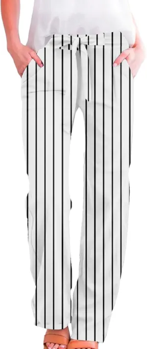 Linen Pants Women Tie Front Plus Size High Waisted Dress Pants Business Casual Straight Leg Work Pants with Pockets