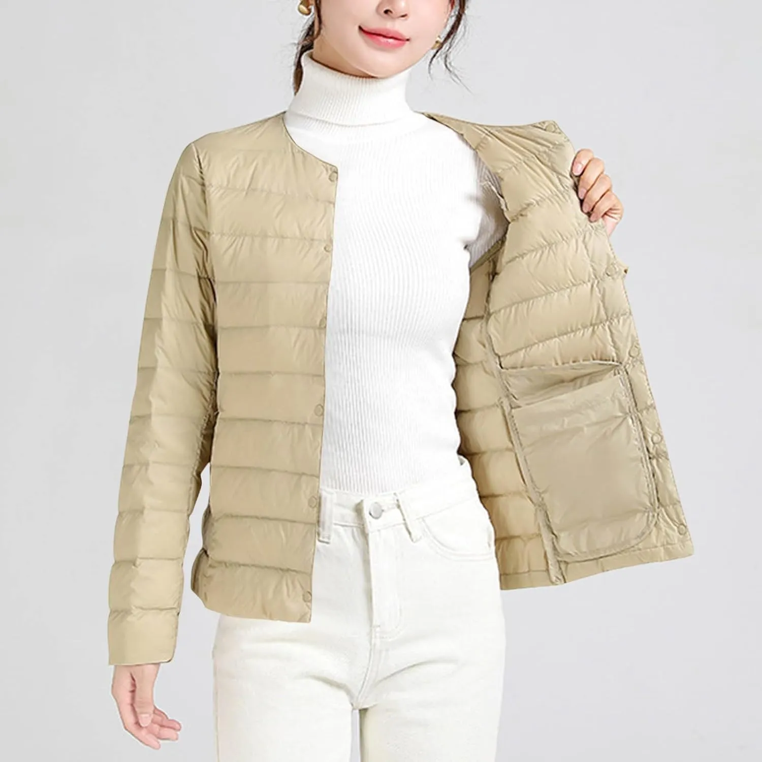 Lmdudan Plus Size Women Lightweight Quilted Puffer Jackets 2024 Winter Warm Down Coats Loose Comfy Outwear with Pocket