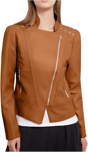 Lmdudan Plus Size Women's Faux Leather Jacket Ladies Moto Biker Zipper Fitted Slim Coat Outwear 2023 Fashion Tops Outfits