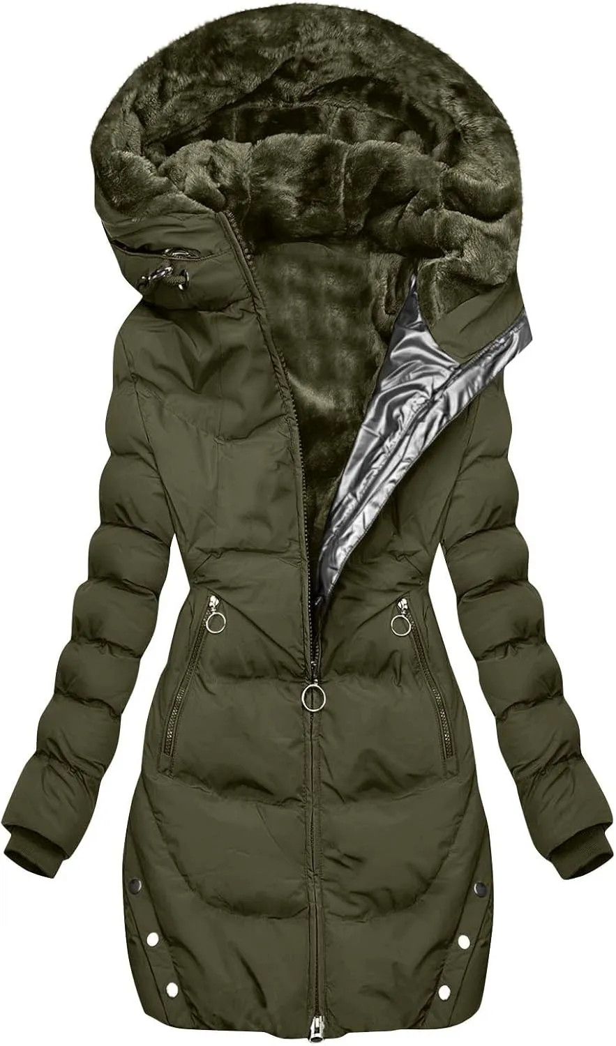Lmdudan Puffer Coat for Women Warm Winter Zipper Hooded Coats Down Long Jackets Warm Parka Thicken Outwear with Pockets