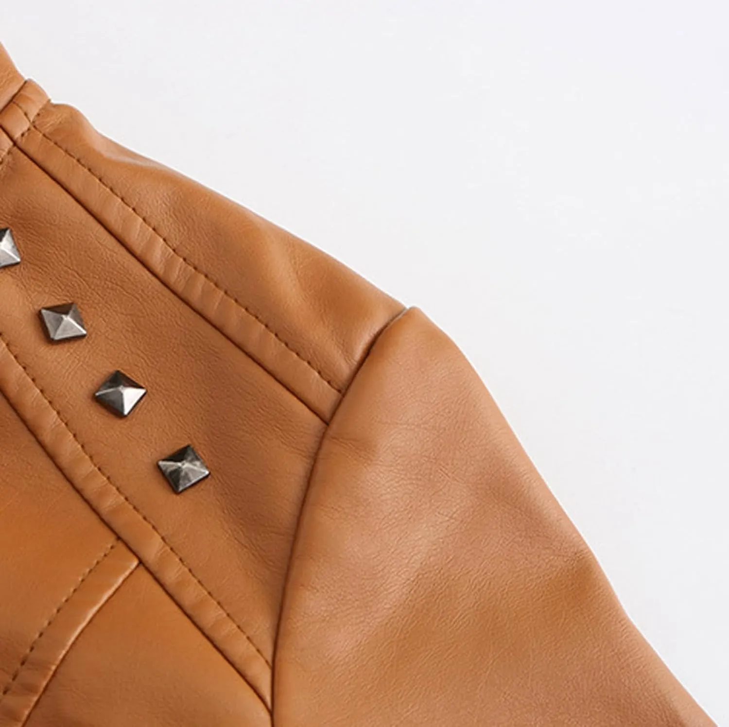 Lmdudan Women Faux Leather Short Jacket Studded Rivet Moto Biker PU Coat 2023 Fashion Zipper Motorcycle Outwear Streetwear