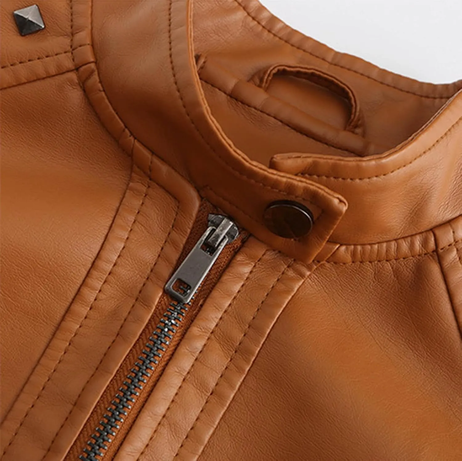 Lmdudan Women Faux Leather Short Jacket Studded Rivet Moto Biker PU Coat 2023 Fashion Zipper Motorcycle Outwear Streetwear