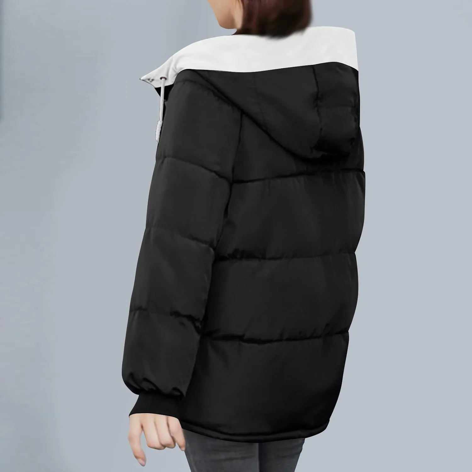 Lmdudan Women's Cropped Puffer Jacket 2024 Winter Down Coat Hooded Outerwear Warm Quilted Puffer Jackets with Pockets
