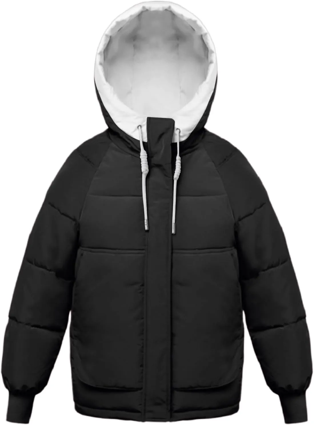 Lmdudan Women's Cropped Puffer Jacket 2024 Winter Down Coat Hooded Outerwear Warm Quilted Puffer Jackets with Pockets