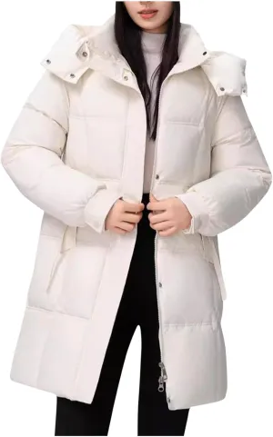 Lmdudan Women's Hooded Down Jacket Zipper Long Winter Coats Lightweight Quilted Puffer Jackets Outwear with Pockets