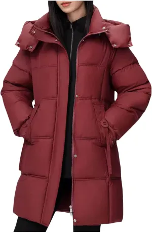 Lmdudan Women's Hooded Down Jacket Zipper Long Winter Coats Lightweight Quilted Puffer Jackets Outwear with Pockets