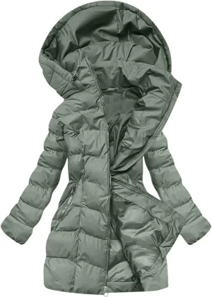 Lmdudan Women's Winter Down Jacket with Hood Quilted Puffer Coats 2024 Fashion Long Sleeve Warm Outwear with Pockets
