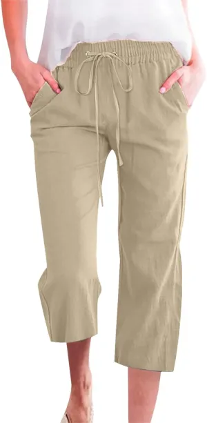 Log in Log in Womens Capris Wide Leg Womens Casual Summer Outfits Cotton Linen Pants Women Casual Pants for Women 2024 Trendy Plus Size Straight Leg Pants Women Clothing Khaki-1XXL