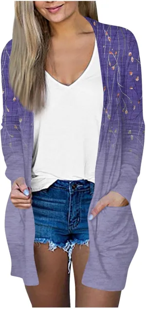 Long Sleeve Cardigan for Women Overszied Open Front Kimono Jackets with Pockets Slim Fit Comfort Outwear Shirts
