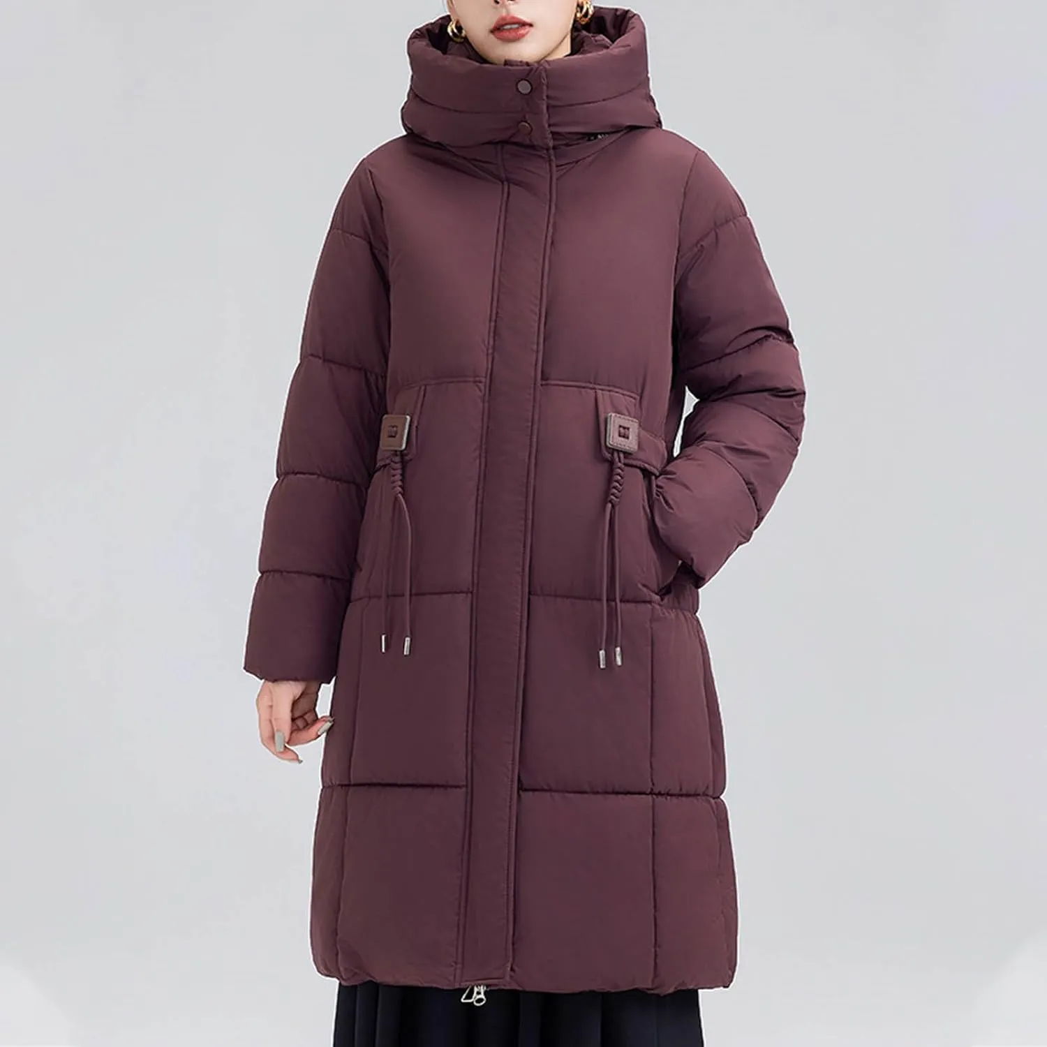 Long Thicken Down Puffer Jackets Winter Warm Full Length Quilted Jackets Comfy Stand Collar Padded Coats with Pockets
