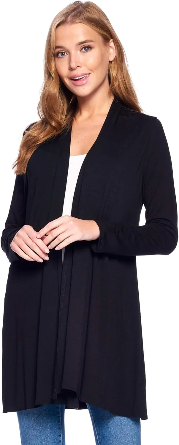 Longline Long Sleeve Open Cardigan (S-3X) - Made in USA
