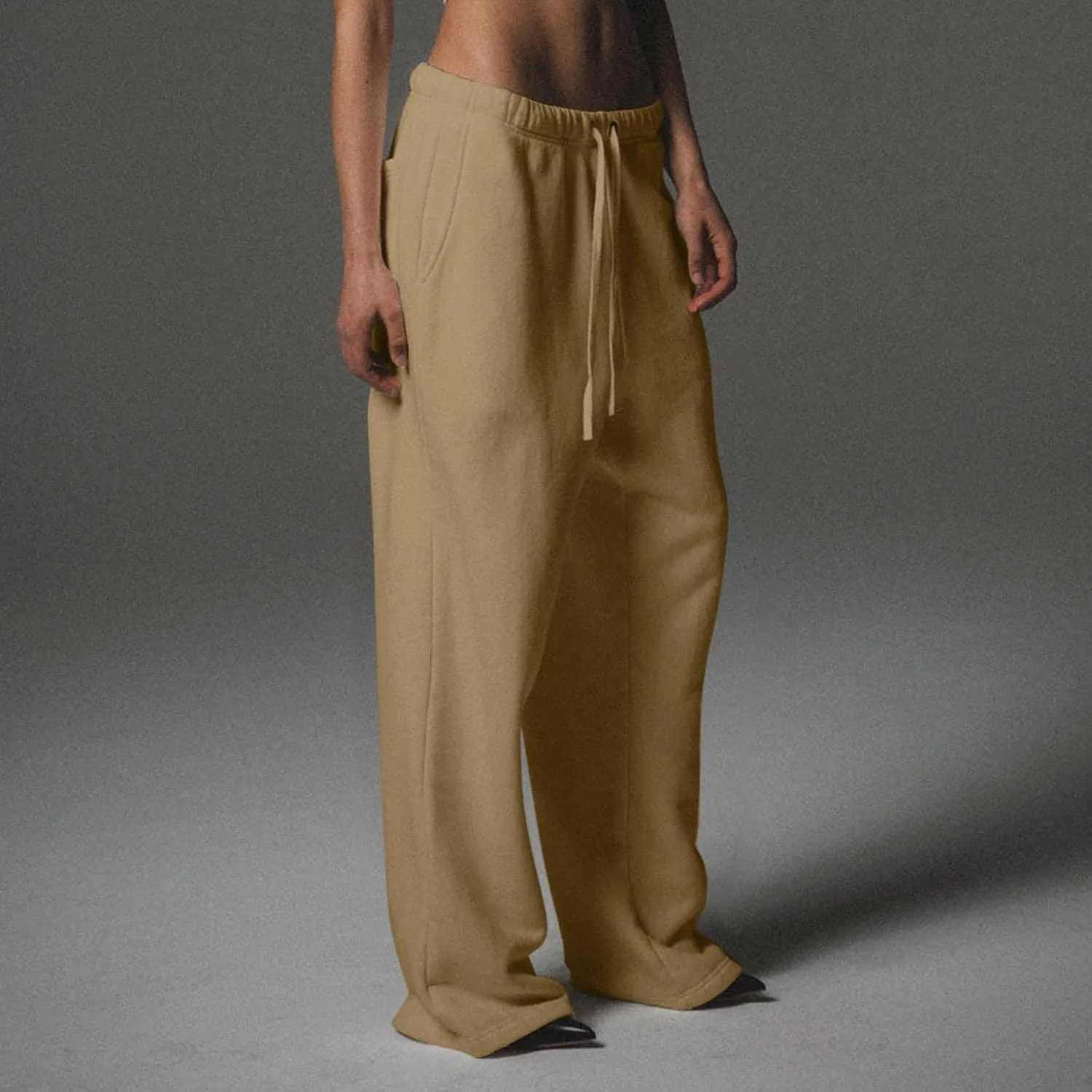 Low Rise Sweatpants for Women Baggy Drawstring Straight Leg Track Pants Fleece Lined Workout Pants with Pockets