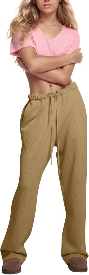 Low Rise Sweatpants for Women Baggy Drawstring Straight Leg Track Pants Fleece Lined Workout Pants with Pockets