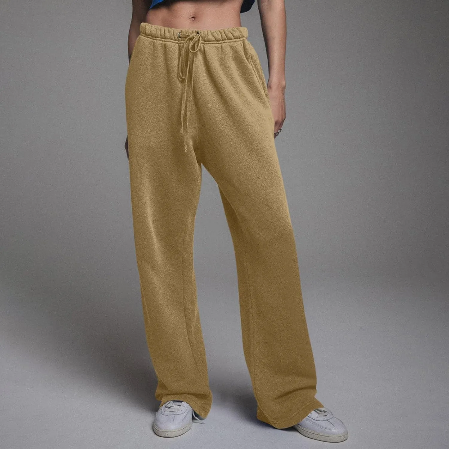 Low Rise Sweatpants for Women Baggy Drawstring Straight Leg Track Pants Fleece Lined Workout Pants with Pockets