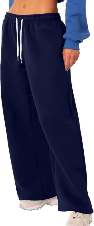 Low Rise Wide Leg Sweatpants Women Y2k Drawstring Palazzo Pants Baggy Comfy Lounge Pants Athletic Joggers w/Pockets