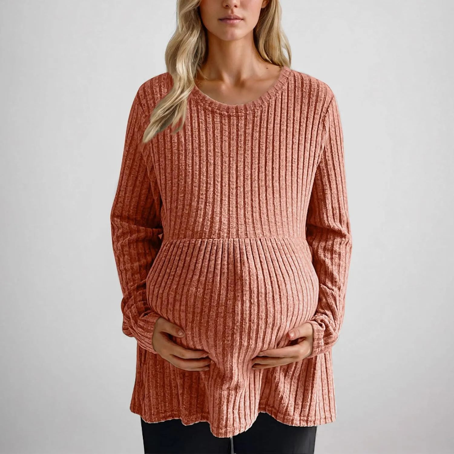Maternity Long Sleeve Shirts Ribbed Women Nursing Tops Breastfeeding Casual Pregnancy Tunic Blouse Mama Clothes