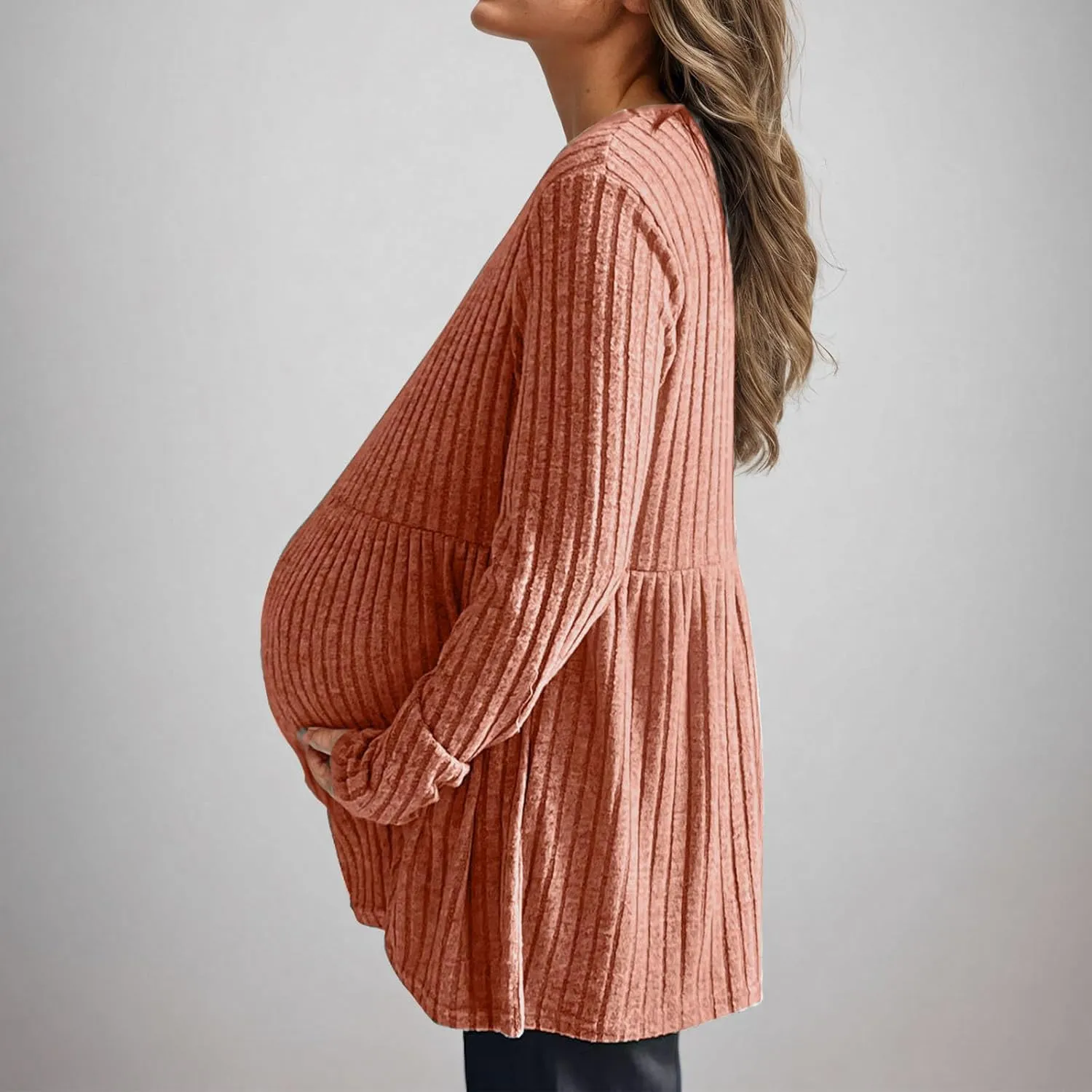 Maternity Long Sleeve Shirts Ribbed Women Nursing Tops Breastfeeding Casual Pregnancy Tunic Blouse Mama Clothes