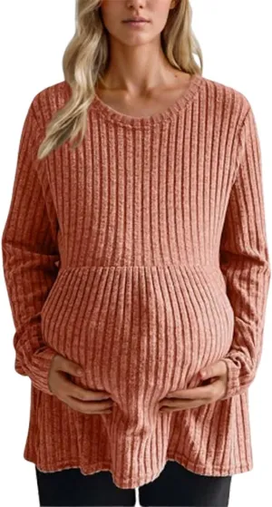 Maternity Long Sleeve Shirts Ribbed Women Nursing Tops Breastfeeding Casual Pregnancy Tunic Blouse Mama Clothes