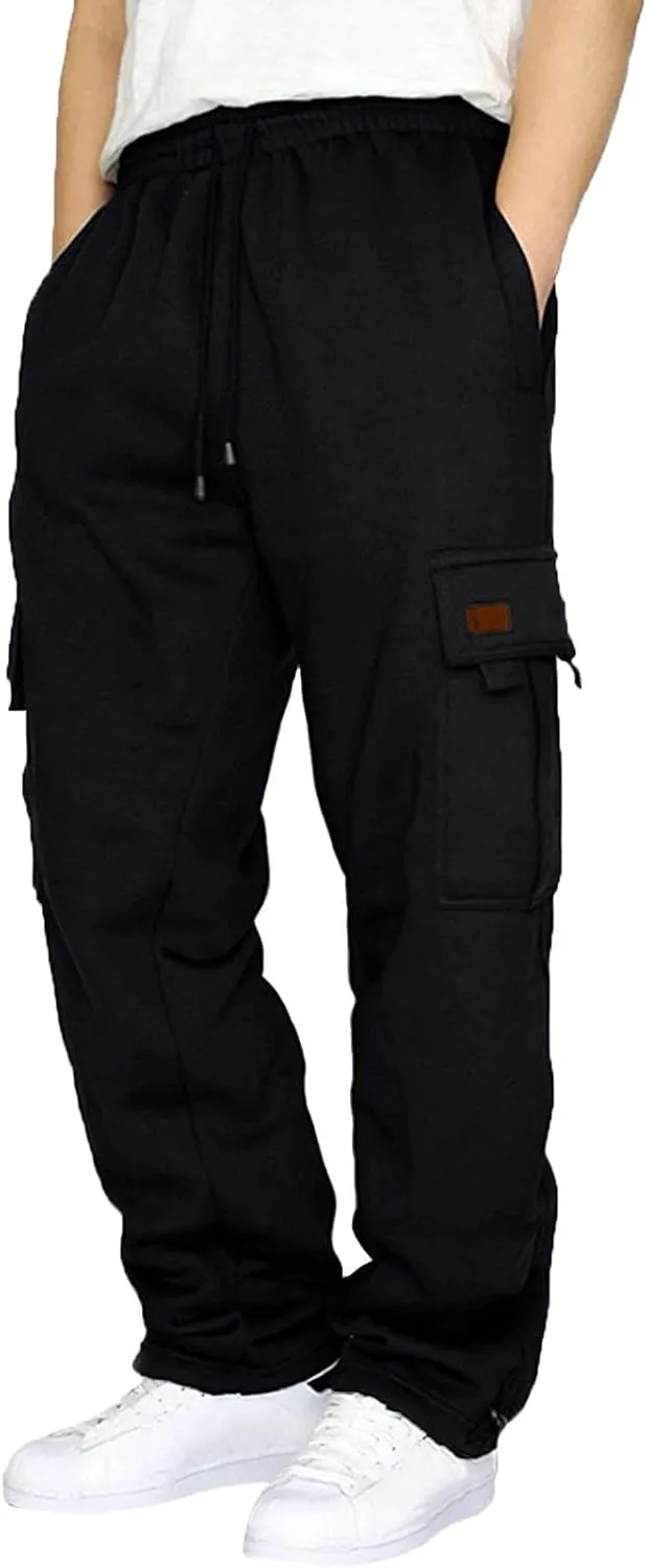 Men Cargo Pants Loose Straight Fit Casual Joggers Drawstring Stretch Elastic Waist Pants Big and Tall Baggy Pants