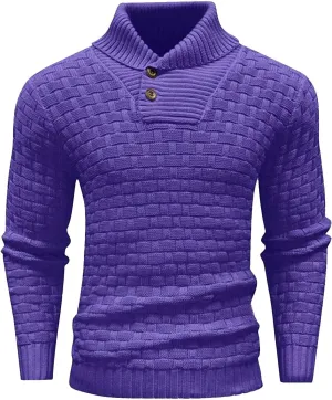Men Turtleneck Sweater Fashion Twisted Knit Jacquard Button up Stand Collar Pullover Fall Winter Long Sleeves Tops