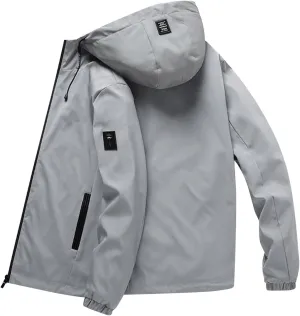 Men Zip Up Outdoor Jackets Waterproof Active Oversized Rain Coat Long Sleeve Windbreaker Hiking Quick Dry Hoodie with Pockets Cool Hoodies,Grey,XXL