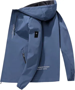 Men Zip Up Outdoor Jackets Waterproof Active Oversized Rain Coat Long Sleeve Windbreaker Hiking Quick Dry Hoodie with Pockets Hoodies Y2K,Blue,M