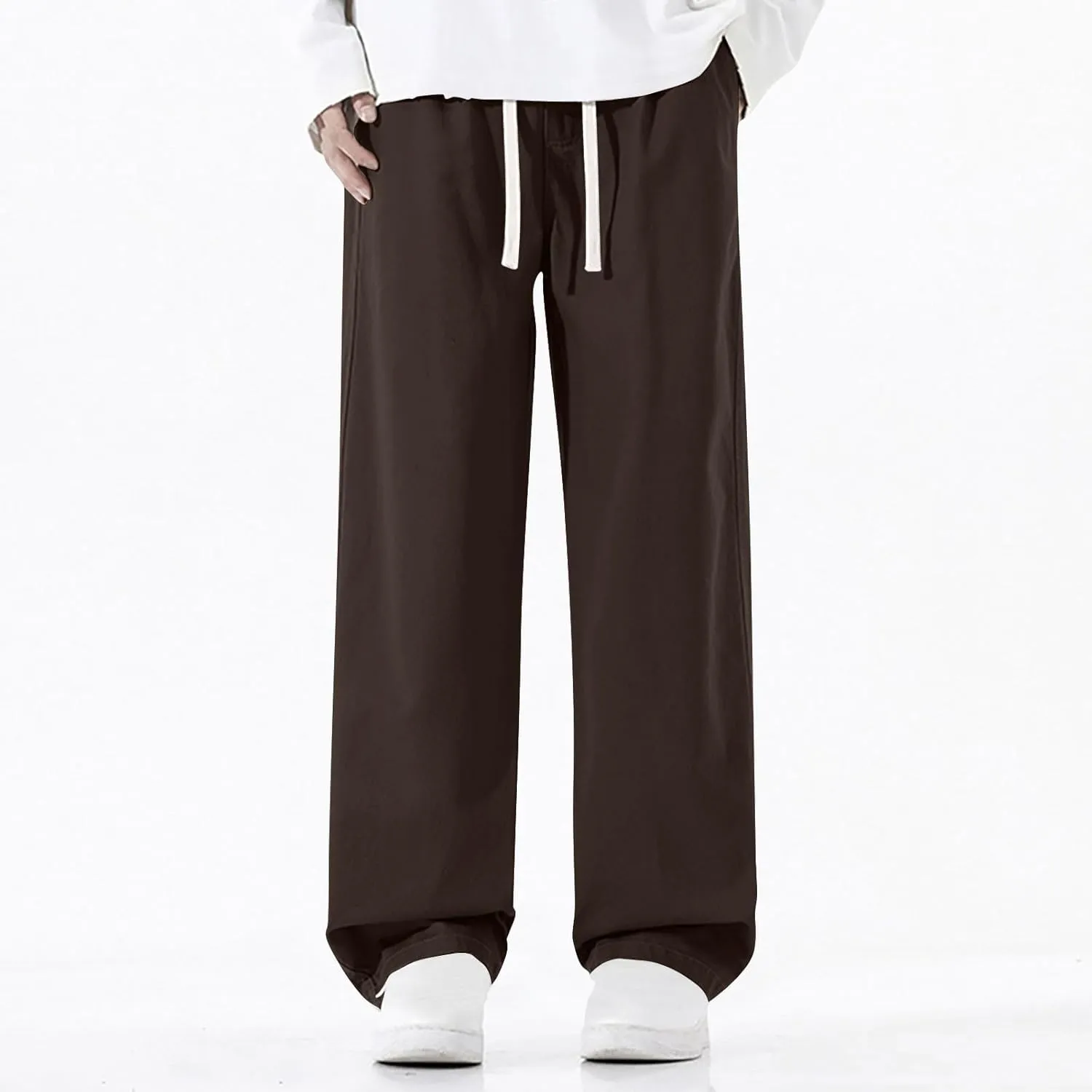 Men's Baggy Wide Leg Pants Elastic Waist Drawstring Straight Relaxed Trousers Lightweight Casual Hiking Outdoor Pants
