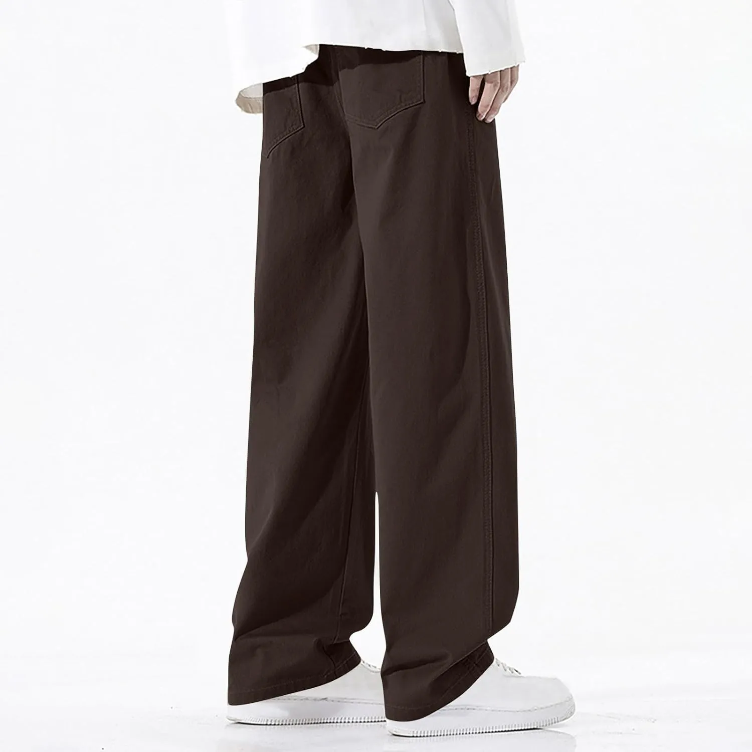 Men's Baggy Wide Leg Pants Elastic Waist Drawstring Straight Relaxed Trousers Lightweight Casual Hiking Outdoor Pants