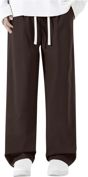 Men's Baggy Wide Leg Pants Elastic Waist Drawstring Straight Relaxed Trousers Lightweight Casual Hiking Outdoor Pants
