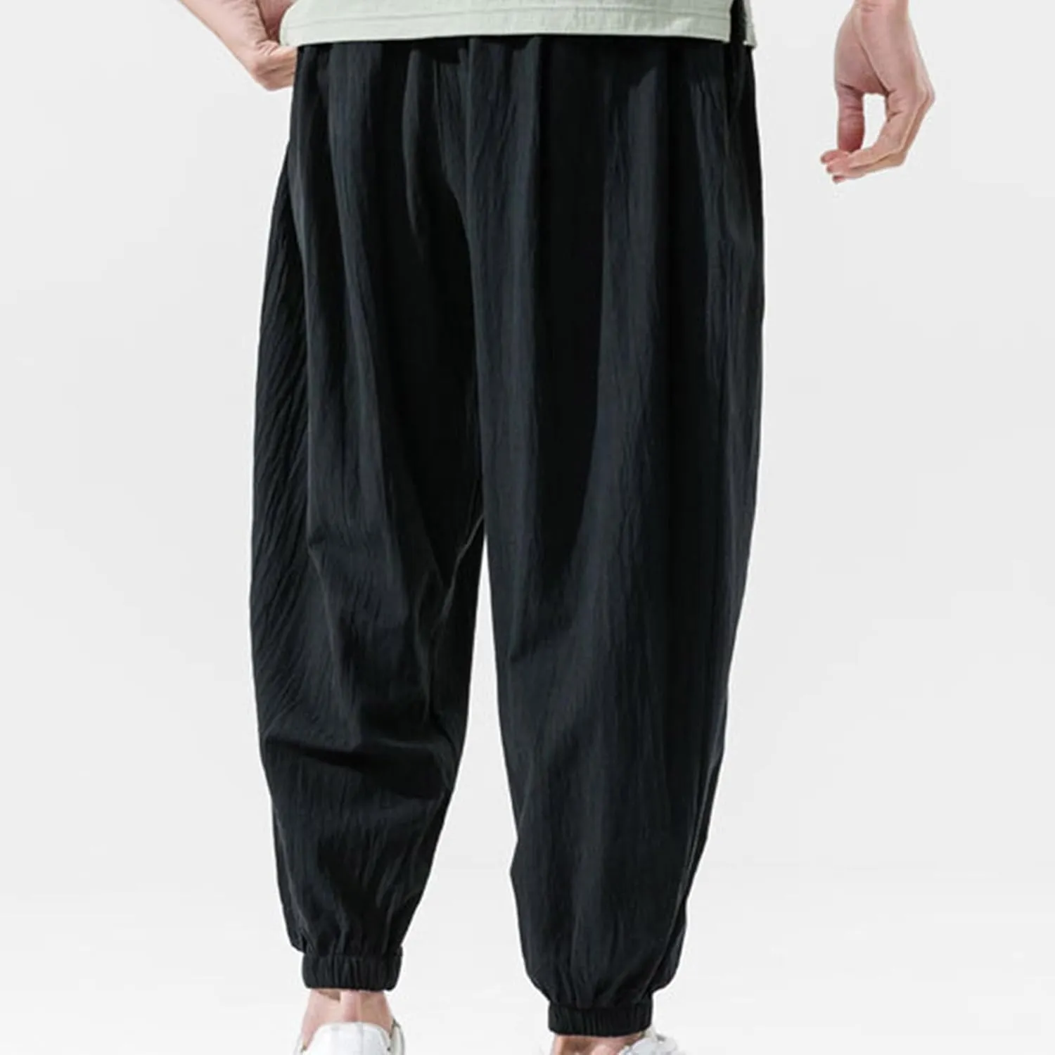 Mens Beach Pants Outdoor Loose Fit Casual Cotton Linen Yoga Pant Summer Elastic Waist Drawstring Trousers Pockets