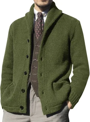 Mens Cable Knit Sweater Fleece Cardigan Sweaters Shawl Collar Cardigans Button Down Knitwear Open Front Tops Trendy