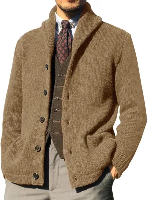 Mens Cable Knit Sweater Fleece Cardigan Sweaters Shawl Collar Cardigans Button Down Knitwear Open Front Tops Trendy