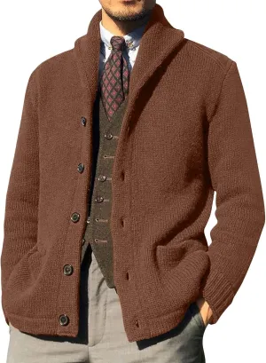Mens Cardigan Sweater with Buttons Knit Lapel Oversized Cardigan Sweater Thick Warm Lounge Winter Cardigan
