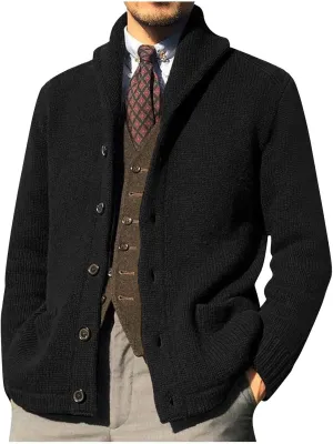 Mens Cardigan Sweater with Buttons Knit Lapel Oversized Cardigan Sweater Thick Warm Lounge Winter Cardigan