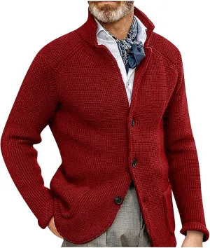 Mens Cardigan Sweater with Buttons Knitted Lapel Men Cardigan Sweater Lightweight Warm Loose Winter Cardigan