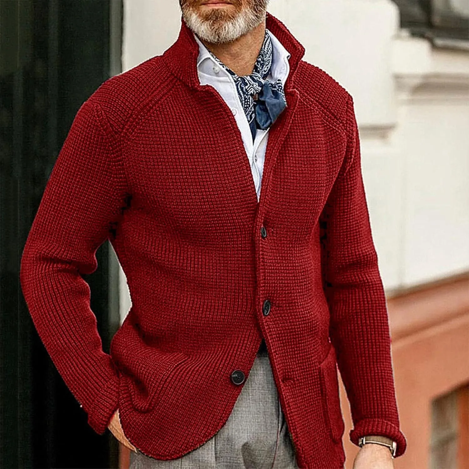 Mens Cardigan Sweater with Buttons Knitted Lapel Men Cardigan Sweater Lightweight Warm Loose Winter Cardigan