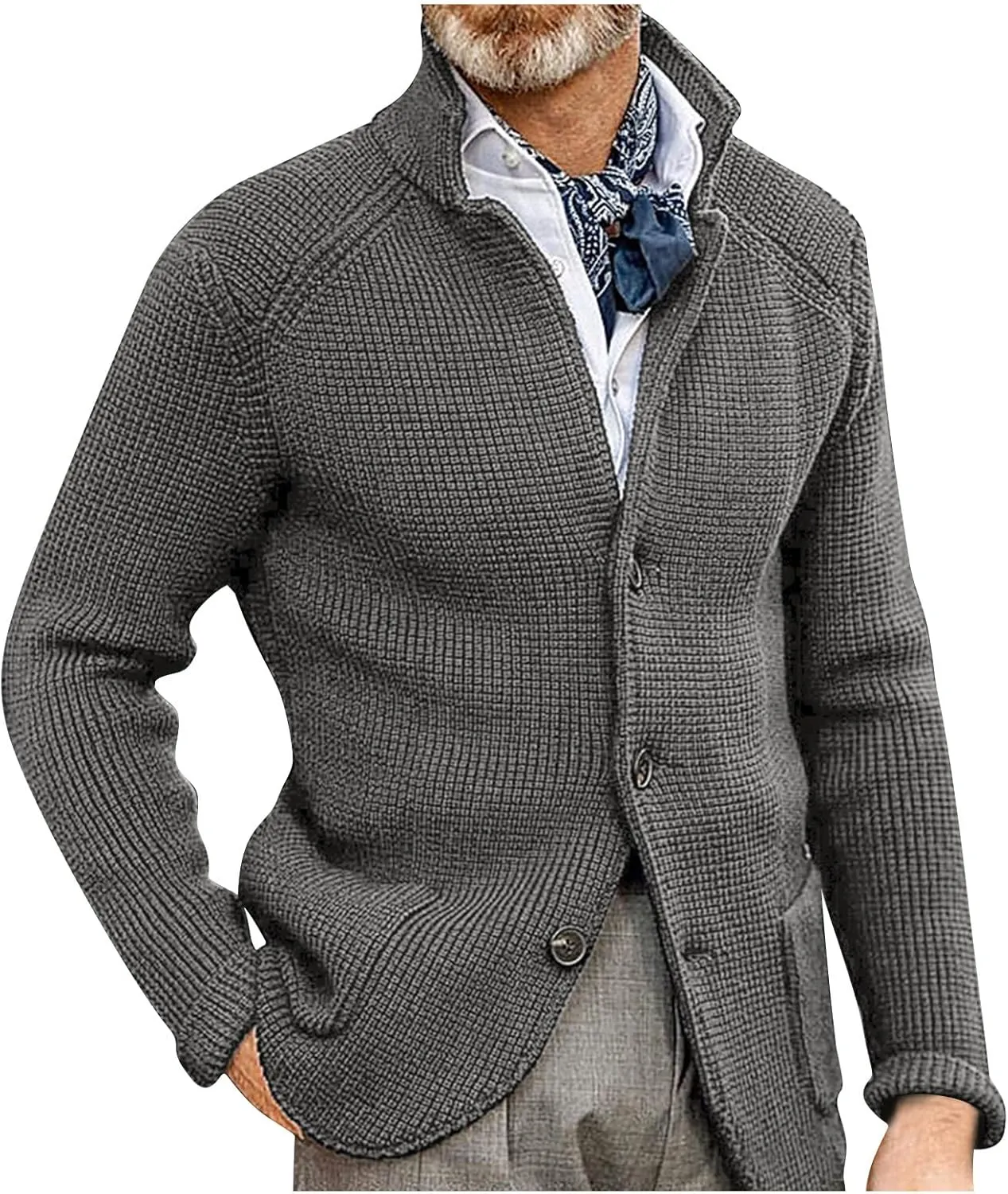 Men's Cardigan Sweaters with Buttons Knit Lapel Oversized Cardigan Sweater Thick Warm Lounge Winter Cardigan