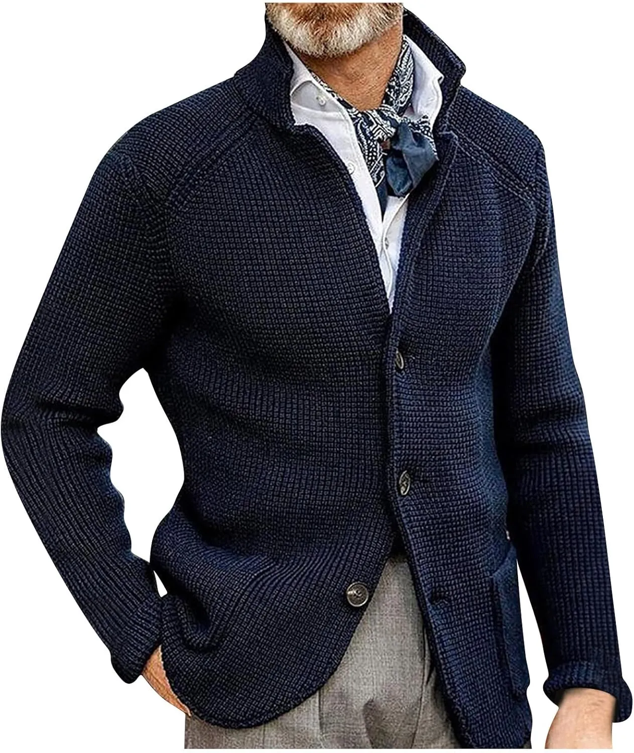 Men's Cardigan Sweaters with Buttons Knit Lapel Oversized Cardigan Sweater Thick Warm Lounge Winter Cardigan