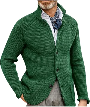 Mens Cardigan with Buttons Knit Lapel Men Cardigan Sweater Thick Warm Loose Winter Cardigan