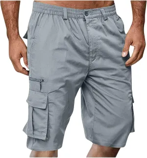Men's Cargo Jogger Shorts Drawstring Elastic Waist Summer Beach Shorts Athletic Bermuda Shorts with Pockets