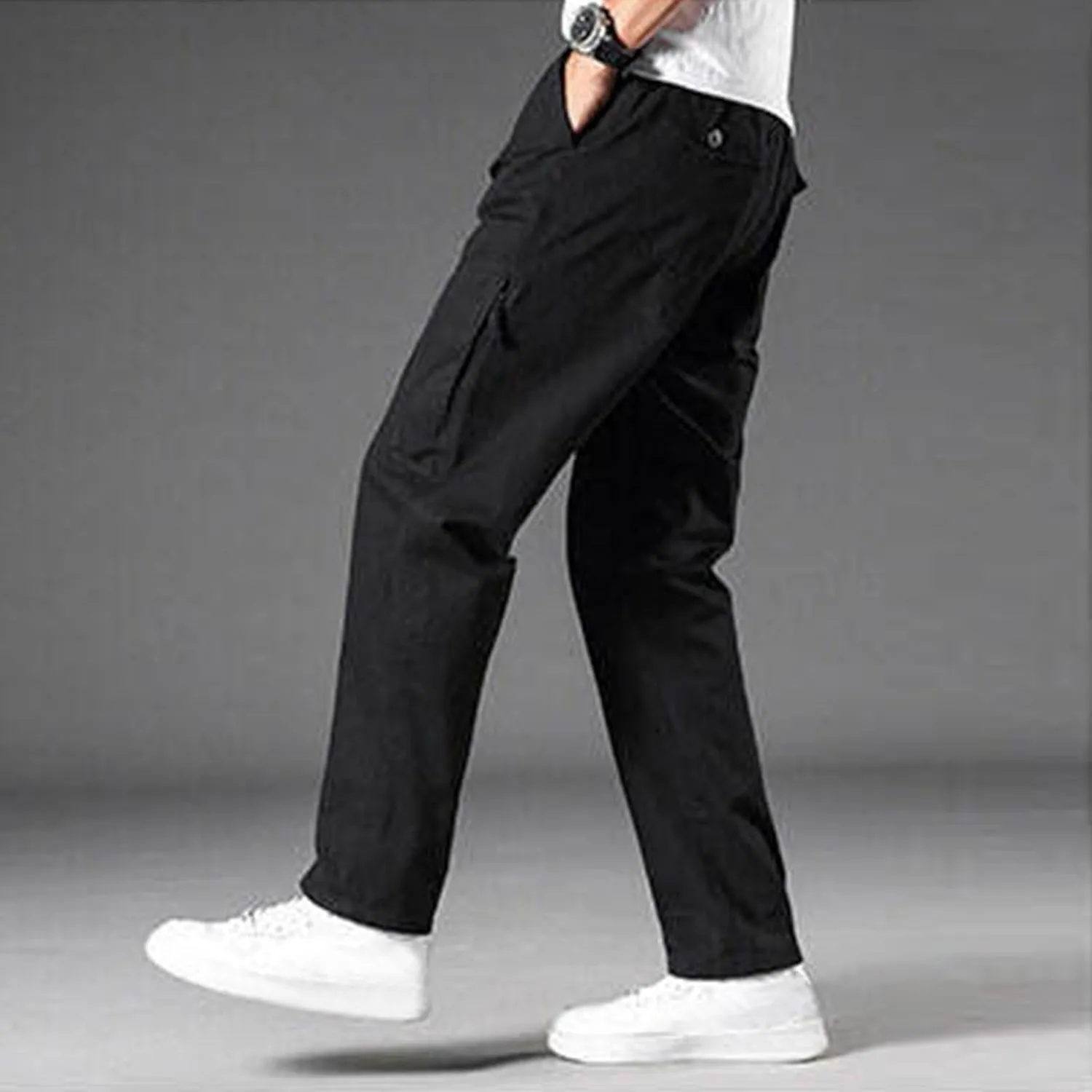Men's Cargo Pants Plus Size Fashion Solid Color Soft Comfy Full Length Pant Loose Casual Elastic Waist Sweatpant