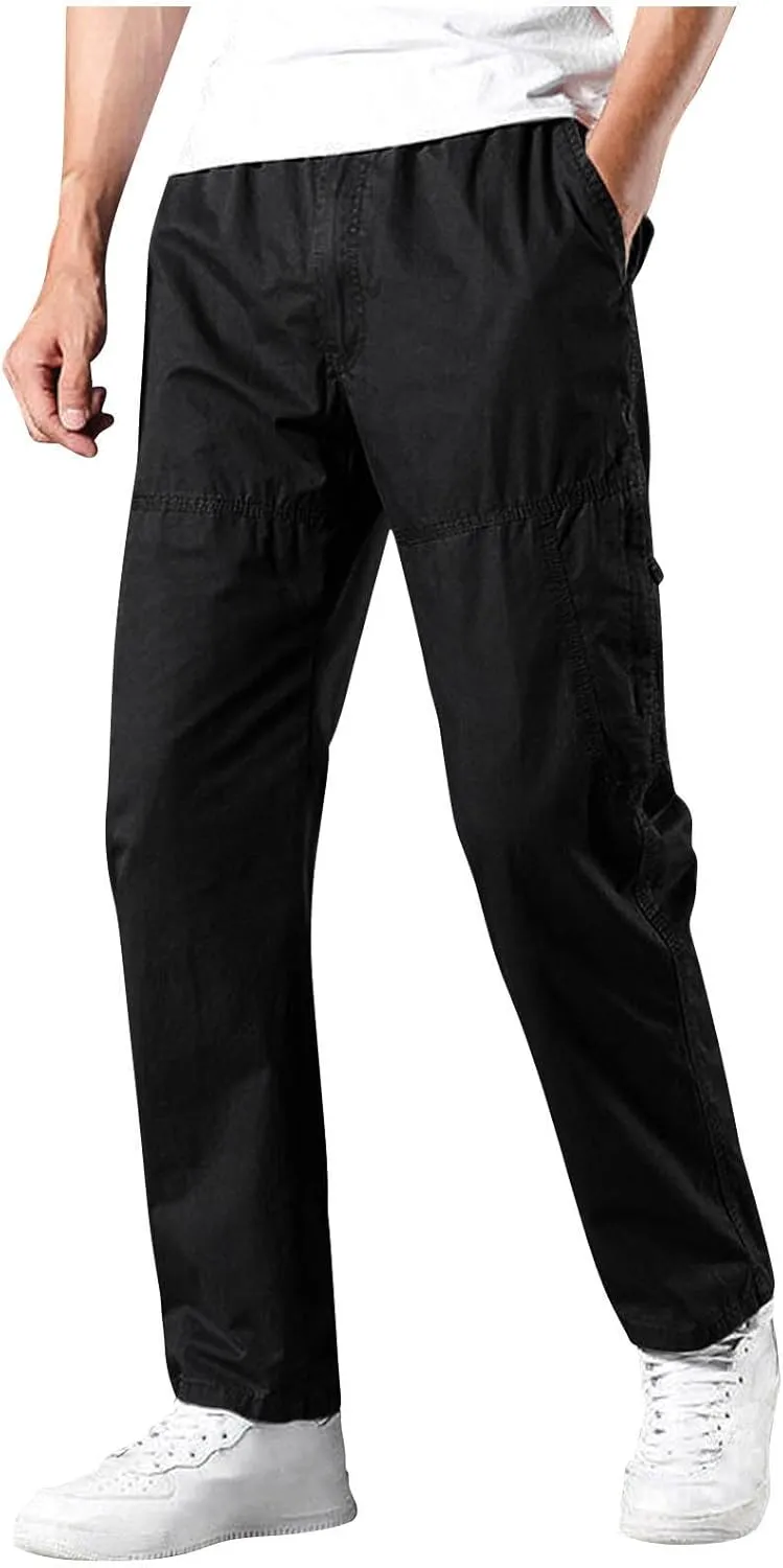 Men's Cargo Pants Plus Size Fashion Solid Color Soft Comfy Full Length Pant Loose Casual Elastic Waist Sweatpant